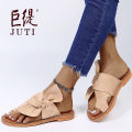 Juti spot 2021 spring summer autumn foreign trade 43 large size wish roman flat bow ladies sandals. 
