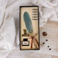 Retro Calligraphy Feather Dip Pen with 5 Nib Set Quill Fountain Writing Creative Vintage Stationery Classic Gift Box without Ink.