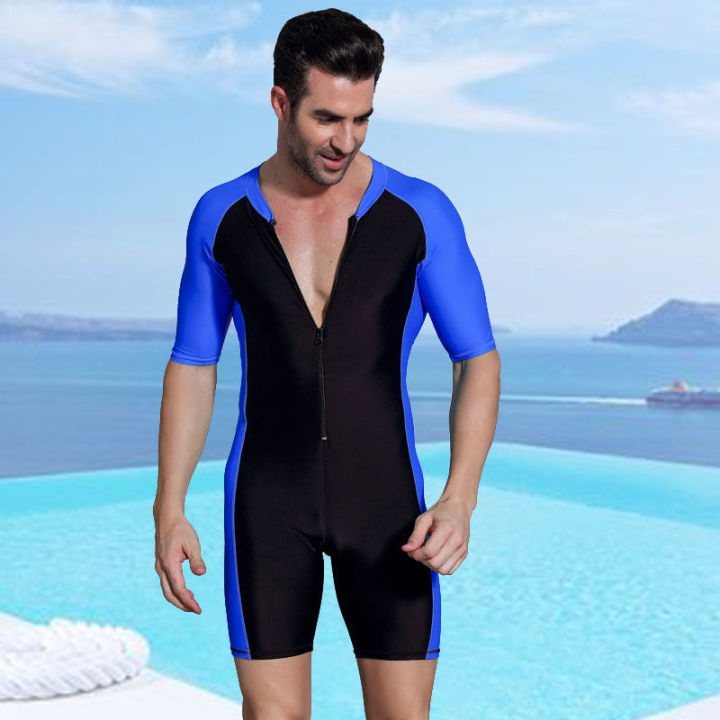 Swimming%20Suit%20Men's%20One-Piece%20Swimming%20Trunks%20Men's%20Short-Sleeved%20Sports%20College%20Student%20Training%20Sun%20Protection%20High-End%20plus%20Size%20Swimsuit%20-%20Image%209