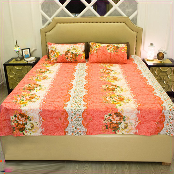 Cotton King Size Bedsheet - 3pis Set- Multicolour By SHOHAMONI
