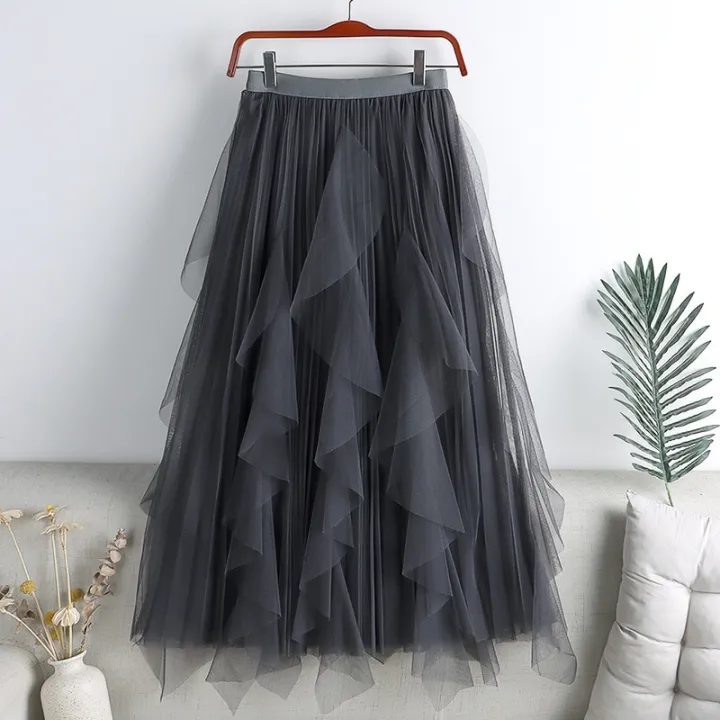 Big%20Ruffles%20Tulle%20Skirt%20Womens%20Autumn%20Winter%20High%20Waist%20Elegant%20Pleated%20Skirts%20Female%20Korean%20Fashion%20Casual%20Mesh%20Skirt%20-%20Image%207
