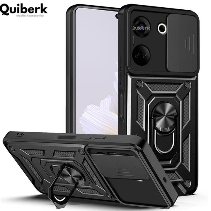 Quiberk for Tecno Camon 20 4G Phone Case Slide Camera Cover Magnetic Kickstand Hard Shockproof Armor Back Casing