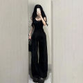 Sweet Cool Style Backless Slim Fit One-Piece Vest Top Korean Style High Waist Wide Leg Straight Suit Pants Hot Girl Summer Suit for Women.