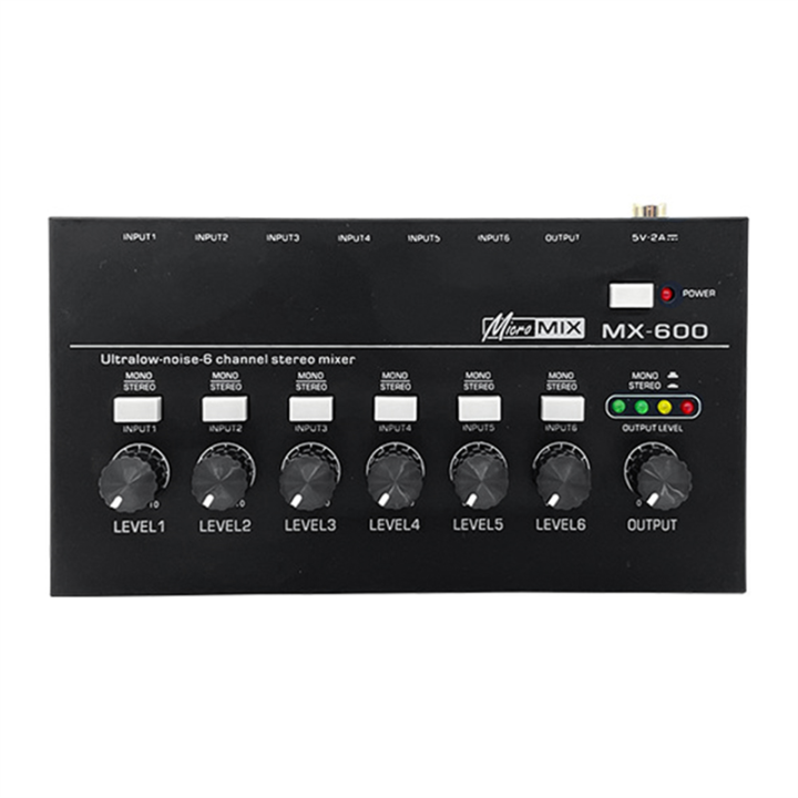 MX600 Ultra Low-Noise 6-Channel Line Mixer Stereo/Single Track Switch Microphone Preamplifier Headphone Preamplifier Sound Mixer