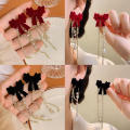 Red Tassel Earrings Elegant Bow Design Flocking Texture Flocking Earrings Fashion Trend Unique  Earrings for Wedding Accessory Trendsetters Party Favors Fashionable Women Jewelry Collector. 