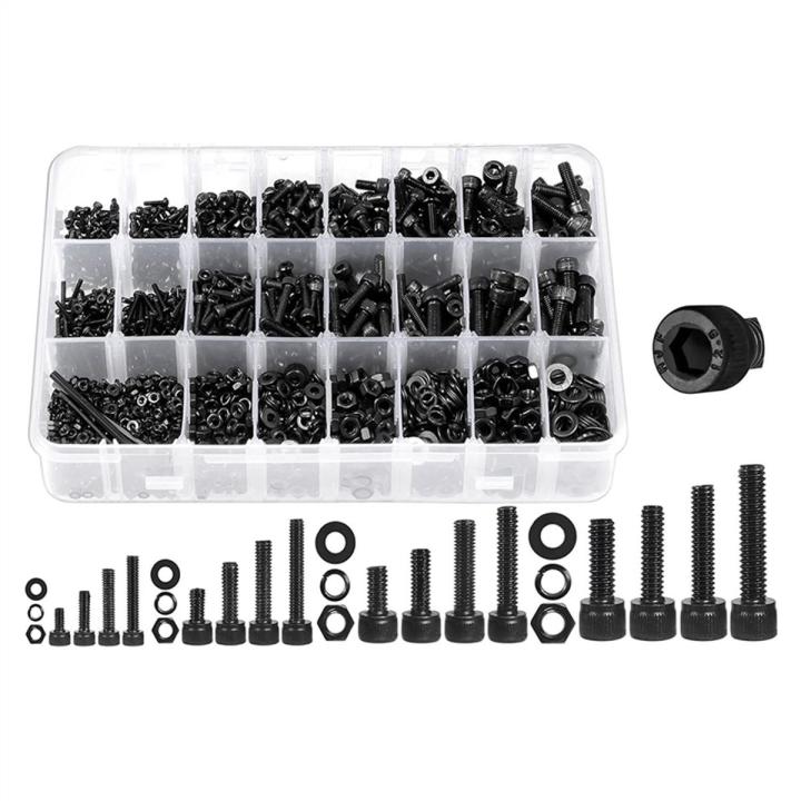 1600Piece Hex Socket Head Cap Machine Screws Nuts and Bolts Assortment Kit Black Metric Screw Assortment Metric Bolt Assortment