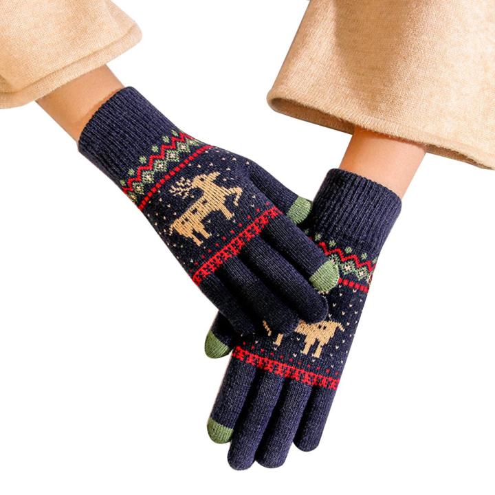 （New）Lady now Deer Knitted Thicken Glove Full Finger Touch creen Mitten Xma