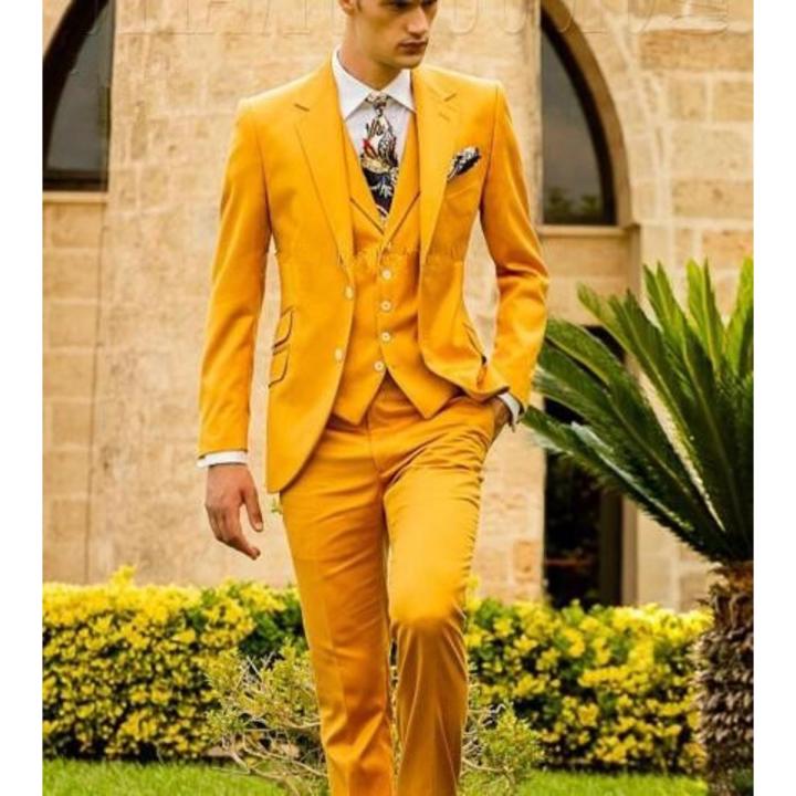 Mustard Yellow Fashion Men's Slim Fit Custom Suits Men Business