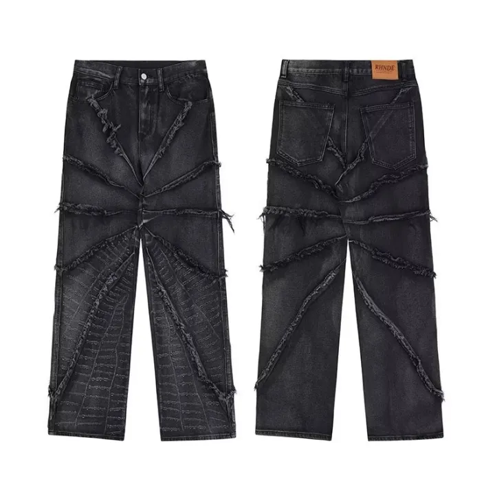 BAGGY%20JEANS%20American%20Style%20Retro%20Damage%20Feeling%20Spider%20Web%20Raw%20Hem%20Jeans%20Men's%20European%20and%20American%20Style%20Fried%20Street%20Loose%20Trousers%20-%20Image%205