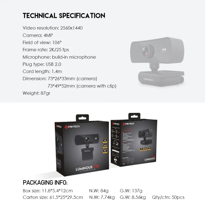 FANTECH%20LUMINOUS%20C30%20Full%20HD%20Web%20Camera%20Wide%20Angle%20106%C2%B0%20With%20Microphone%202560%20Resolution%20For%20PC%20Computer%20Laptop%20Desktop%20Camera%20Built-In%20Mic%20for%20Meeting%20Online%20Teaching%20Vlogging%20Live%20Broadcast%20Video%20Calling%20Conference%20Work%20-%20Image%207