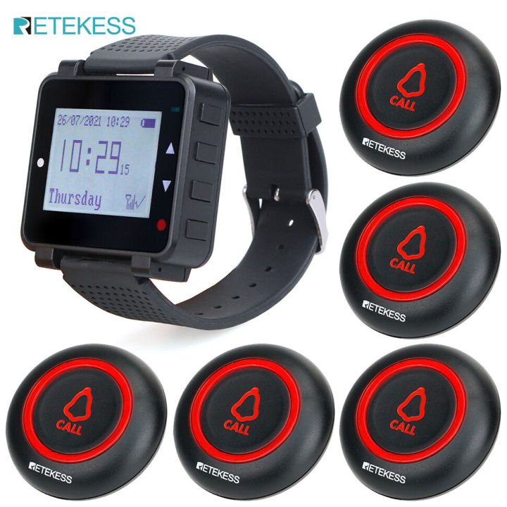 Retekess T128-TD019 Restaurant Pager, Wireless Call System with Three Reminder Modes, One-Key Call Button for Restaurants, Bars