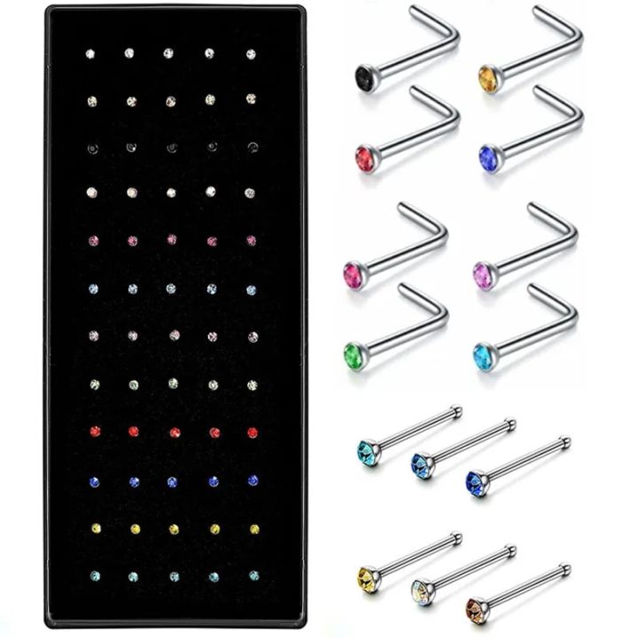 40/60%20Piece/Set%20Stainless%20Steel%20L%20Shape%20Nose%20Stud%20Pack%2020G%20Crystal%20Straight%20Stud%20Nose%20Ring%20Set%20Nose%20Stud%20Lot%20Piercing%20Nariz%20Pin%20-%20Image%202