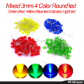 Mixed 4 Color 3mm Round LED Light Emitting Diode Basic LED Green Red Yellow Blue Light Bulbs For Electronics Project Indicator Front Panels Light DIY. 