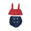0-2T Summer Baby Clothes Set for Newborn Girls Outfits 2pcs Dot Suspender Top+Denim Bloomers Toddler Kids Infant Clothing Set. 