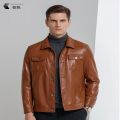 Spring New Men Lapel Leather Jacket Single Breasted Business Casual Coat Autumn Winter Male Fashion Motorcycle Pocket Outerwear. 