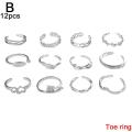 Fashion Foot Leg Beach Geometric Open Barefoot Finger Rings Cute Heart Feather Toe Rings Women Jewelry 12pcs/set.