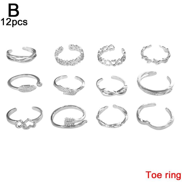 Fashion%20Foot%20Leg%20Beach%20Geometric%20Open%20Barefoot%20Finger%20Rings%20Cute%20Heart%20Feather%20Toe%20Rings%20Women%20Jewelry%2012pcs/set%20-%20Image%202