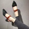 Women's shoes new fashion Gladiator Buckle Strap Cover pointed plaid decorative high-heeled shoes soft soles comfortable covered head non-slip sandals.
