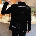 2019 Harajuku Ripped Jeans Jacket Men Black Streetwear Destroy Casual Slim Denim Jeans Men Windbreaker Bomber Jacket. 