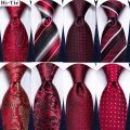 Hi-Tie Burgundy Paisley Striped Silk Wedding Tie For Men New Design Mens Necktie Hanky Cufflinks Set Business Party Dropshipping. 