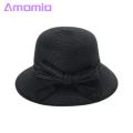 Amamia Women Straw Hat Portable Bow Decor Sunscreen Fisherman Hat. 