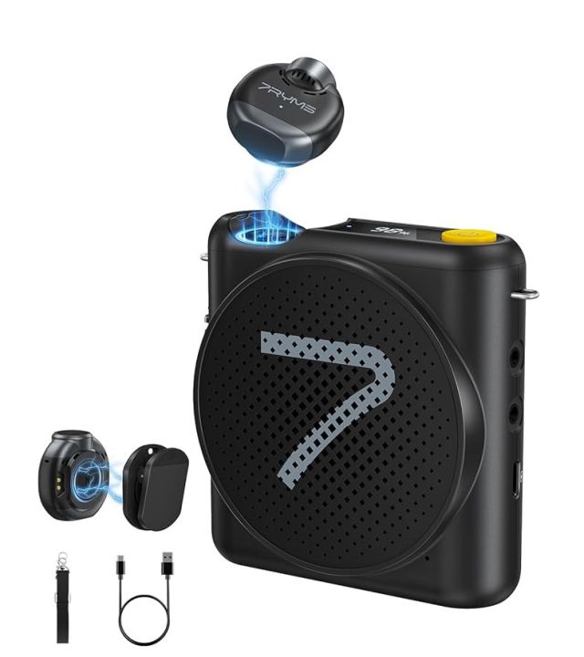 7RYMS WA2 Wireless Voice Amplifier with Magnetic Lavalier Mic for Teachers, Portable Speaker Clip-On Mic- Noise Canceling