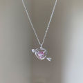 One Arrow Piercing Heart Pink Diamond Necklace Light Luxury Jewelry Girlfriend Birthday Gift. 