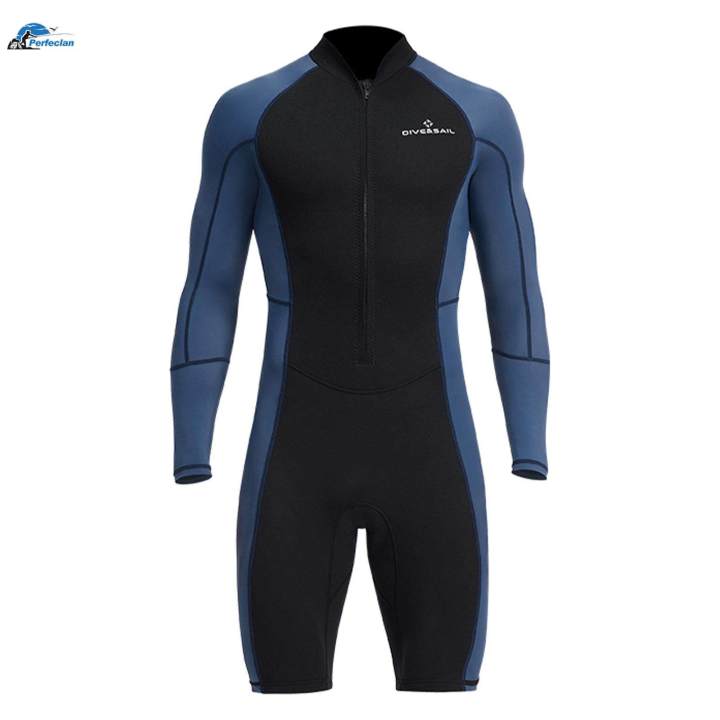 1.5mm Neoprene Men Wetsuit Diving Suit Keep Warm Long Sleeve Shorts Front Zip Protection XXXL
