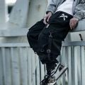 Techwear Ribbons Hop Tactical Cargo Pants Men's Casual Letter Embroidery Streetwear Dance Sport Pencil Pants Male Trousers.