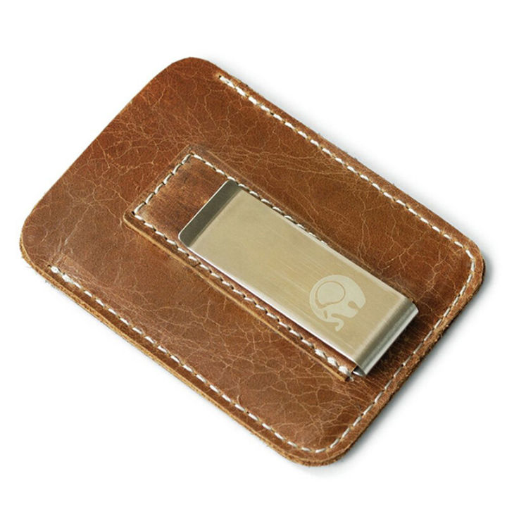 Leather Card Holder with Money Clip Wallet for Man