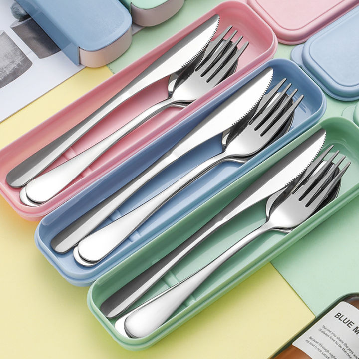 Cutlery Set Western Food Knife Stainless Steel Fork Spoon For Kids Student Picnic Camping Travel Portable Tableware Set With Box