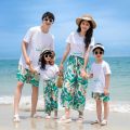 Same Color Couple Wear Summer New Parent-Child Wear Short Sleeve T T-shirt Seaside Vacation Beach Couple Leisure Wide Loose Pants. 