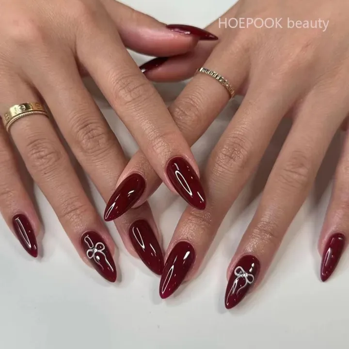 24pcs%20Black%203D%20Bow%20Almond%20Nails%20Tips%20Pearl%20Love%20Sequin%20Design%20False%20Nails%20Art%20Removable%20Waterproof%20Artificial%20Press%20on%20Nail%20-%20Image%202