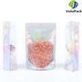 100PCS Smell Proof Plastic Package Ziplock Bags Clear Front Holographic Silver Pouches Recyclable Metallic Mylar Storage Bags.