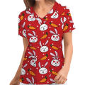 Women Easter Bunny Print Nursing Uniform Scrub Short Sleeve T-Shirt Tops For 2023 Easter Home Party Accessories.