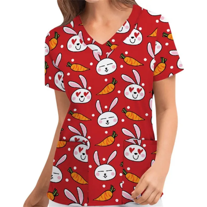 Women%20Easter%20Bunny%20Print%20Nursing%20Uniform%20Scrub%20Short%20Sleeve%20T-Shirt%20Tops%20For%202023%20Easter%20Home%20Party%20Accessories%20-%20Image%206