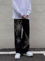 Grunge Punk spider web print Black Women's pants goth Streetwear Oversize Wide Leg Trousers 90s Vintage y2k clothes cargo Pants.