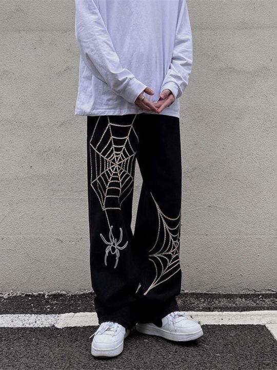 Grunge%20Punk%20spider%20web%20print%20Black%20Women's%20pants%20goth%20Streetwear%20Oversize%20Wide%20Leg%20Trousers%2090s%20Vintage%20y2k%20clothes%20cargo%20Pants%20-%20Image%208