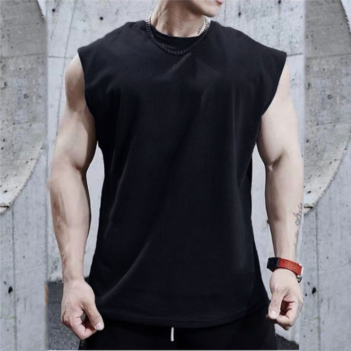 Summer Plain Mens Fitness Singlets Loose Mesh Tops Bodybuilding Tank Top Men Gym Clothing Sporting Oversized Muscle shirt BunnyGarden