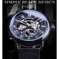 Forsining Classic Black Skeleton Clock Mesh Band Design Waterproof Men's Mechanical Watches Top Brand Luxury Montre Homme.