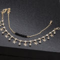 Cross-border hot selling foot ornaments European and American simple black crystal beads rhinestone bow 2-piece set double beach anklet women.