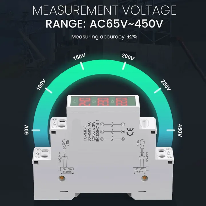 3 Phase AC Voltmeter LCD Display Digital Voltage Meter 60-450V Electric ...