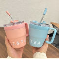 480ml Coffee Cup with Straw Lid Stainless Steel Thermos Mug for Hot Cold Drinks Water Tea Milk Office Outdoor Portable Bottle. 