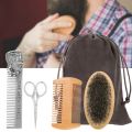 Professional Wood Beard Comb Set Double Beard Oil Head Shape Beard Comb Brush Care Beard Oil Tool Beard Comb Set With Bag.