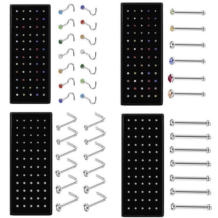 60PC Stainless Shape Ring Nose Multicolor Nariz Piercing Bend Steel Women Aro Fashion Crystal Set