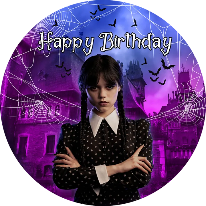 Wednesday%20Addams%20Round%20Cover%20Girl%20Birthday%20Baby%20Shower%20Backdrop%20Nevermore%20Family%20Party%20Circle%20Cylinder%20Cover%20Photo%20Booth%20Props%20-%20Image%202