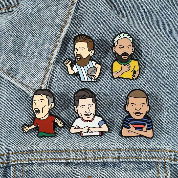 Soccer Star Enamel Pin Cartoon Player Jersey Brooch Custom Bag Lapel Badge Athlete Jewelry Gift for Fans Friends