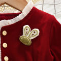 【Trending Now】 Spring And Winter New Girl Baby Dress With Knot Little Rabbit Button Lace Folded And Fluffy Dress Retro Style. 
