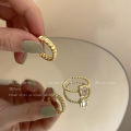 Japan and South Korea Geometric Square Zircon Ring Women's Fashion S925 Silver Stripe Open Ring ins Design Sense Index Finger Ring.