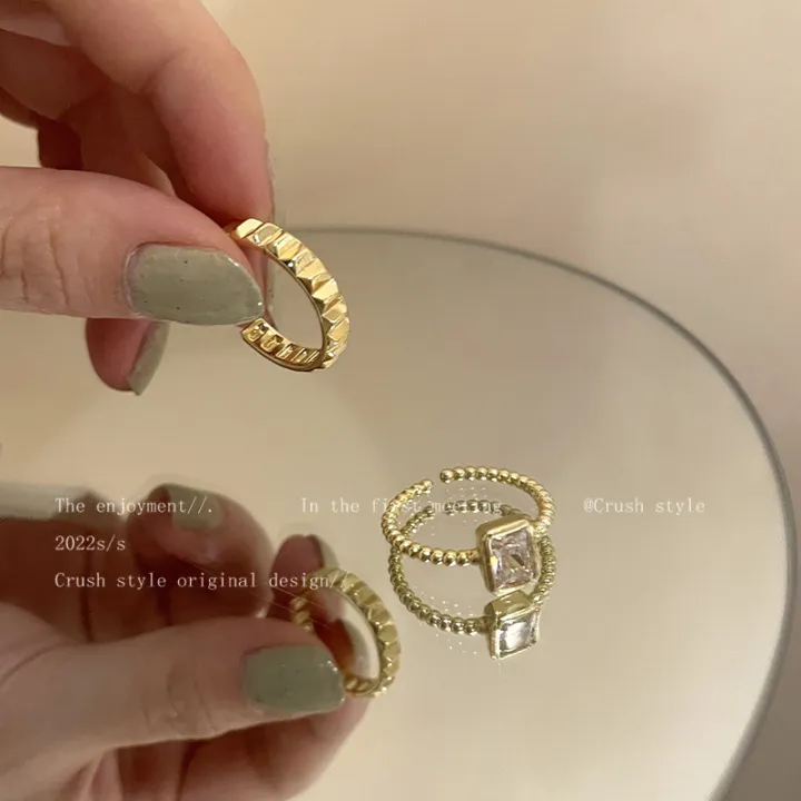 Japan%20and%20South%20Korea%20Geometric%20Square%20Zircon%20Ring%20Women's%20Fashion%20S925%20Silver%20Stripe%20Open%20Ring%20ins%20Design%20Sense%20Index%20Finger%20Ring%20-%20Image%202